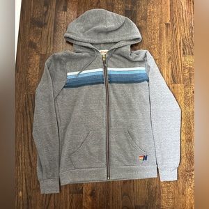 AVIATOR NATION 5 STRIPE HOODIE - HEATHER GREY // BLUE